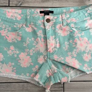 Forever 21 Mint Floral Jean Shorts